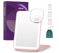 Mocado Rechargeable Travel Makeup Mirror with 72 LED Lights, 1X/10X Magnifying Makeup Mirror with 3 Colors Lights, Tabletop Folding Mirrors for Travel, Touch Screen, Cosmetic - Rose Gold