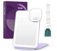 Mocado Rechargeable Travel Makeup Mirror with 72 LED Lights, 1X/10X Magnifying Makeup Mirror with 3 Colors Lights, Tabletop Folding Mirrors for Travel, Touch Screen, Cosmetic - Violet