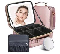 Mocado Travel Makeup Bag with LED Lighted Mirror, Travel Makeup Organizer, Makeup Case with 3 Color Lighted Setting and 10x Magnifying Mirror, Portable Storage and Adjustable Dividers Makeup Box,