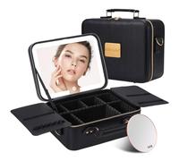 Mocado Travel Makeup Bag with LED Lighted Mirror, Travel Makeup Organizer, Makeup Case with 3 Color Lighted Setting and 10x Magnifying Mirror, Portable Storage and Adjustable Dividers Makeup Box,
