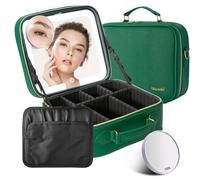 Mocado Travel Makeup Bag with LED Lighted Mirror, Travel Makeup Organizer, Makeup Case with 3 Color Lighted Setting and 10x Magnifying Mirror, Portable Storage and Adjustable Dividers Makeup Box