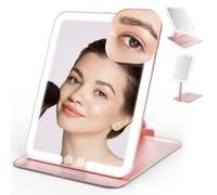 Mocado Travel Makeup Mirror with Light, Tripple Folding Vanity Mirror with Lights, 3 Colors Lighted Makeup Mirror, 1500mAh Rechargeable, Memory Function, Freely Adjust Height and Angle(Rose Gold)