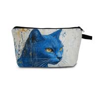 MoCaliduccious Blue Cat Makeup Bag Enchanting Feline Print Elegant Cosmetic Pouch for Cat Lovers Travel Toiletry Organizer Great Gift for Women & Teens, hzw0720, Soft Foldable