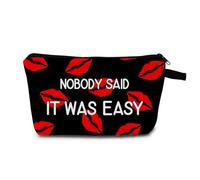 MoCaliduccious Durable Travel Toiletry Makeup Organizer Zipper Pouch Lips Nobody Said It Was Easy Makeup Cosmetic Bag Organizer Makeup Pouch with Zipper Storage Cosmetic Bag for Women Red Romantic