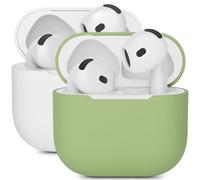 Mocarheri 2PCS Silicone Case Cover Compatible for AirPods 4th Generation Case (2024), Protective Silicone Case for AirPods 4, Ultra-Thin,Soft Silicone Shockproof Case, Matcha Green/White