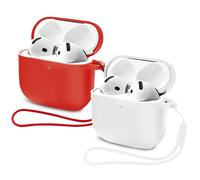 Mocarheri Case Cover Compatible with AirPods 4th Generation, Protective Silicone Shockproof Case, Front LED Visible - 2PCS (White+Red)