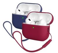 Mocarheri Compatible with AirPods Pro 2, 2X Protective Silicone Case, Ultra-Thin, Soft Skin Front LED Visible (Dark Blue+Wine Red)