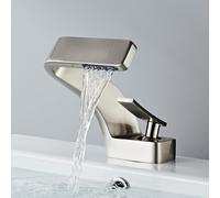 MocArt 2239 Waterfall Faucet, Bathroom Hot and Cold Mixer Tap, Hotel Basin Copper Faucet, Ceramic Valve Core, Single Hole Installation, Water Saving Design (Brushed Silver)