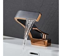 MocArt 2239 Waterfall Faucet, Bathroom Hot and Cold Mixer Tap, Hotel Basin Copper Faucet, Ceramic Valve Core, Single Hole Installation, Water Saving Design (Black + Rose Gold)