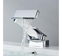 MocArt 2239 Waterfall Faucet, Bathroom Hot and Cold Mixer Tap, Hotel Basin Copper Faucet, Ceramic Valve Core, Single Hole Installation, Water Saving Design (Bright Silver)