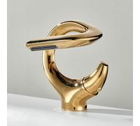 MocArt 7012 Waterfall Faucet, Bathroom S Shaped Creative Faucet, Basin Hot and Cold Mixer Tap, Hotel Bathtub Copper Tap, Ceramic Valve Core, Water Saving Design (Bright Gold)