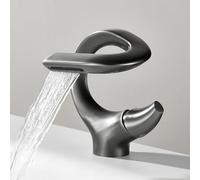 MocArt 7012 Waterfall Faucet, Bathroom S Shaped Creative Faucet, Basin Hot and Cold Mixer Tap, Hotel Bathtub Copper Tap, Ceramic Valve Core, Water Saving Design (Gray)