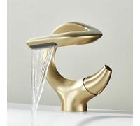 MocArt 7012 Waterfall Faucet, Bathroom S Shaped Creative Faucet, Basin Hot and Cold Mixer Tap, Hotel Bathtub Copper Tap, Ceramic Valve Core, Water Saving Design (Brushed Gold)