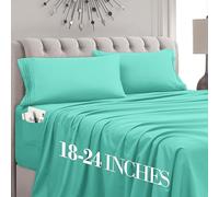 Mocassi Queen Size 4-Piece Bed Sheet Set - 1800 Premium Hotel Quality Microfiber 18-24 Inches Extra Deep Pocket Fitted Sheet- Luxury Soft, Breathable, Wrinkle, and Fade Resistant, Paradise Teal