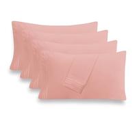 Mocassi Set of 4 Luxury 3-Line Embroidery Pillowcases - 1800 Series Premium Hotel Quality Microfiber - Breathable and Wrinkle Resistant 20x30 Inches 4 Pack Pillow Covers, Standard/Queen, Dusty Rose