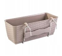 (Mocca, L38.6cm xW15.4cm x H14.2cm) Hanging Flower Box Planter Basket Self Watering Rattan Look Plastic Rectangle