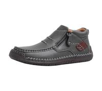 Moccasin Men's Casual Shoes, High-Top Warm Slip-On Flat Sports Shoes, Plain, Soft Sole, Cushioning, Comfortable Walking Shoes, Outdoor Running, Casual Leather Shoes with Zip, EU 38.5-43.5, gray, 6.5
