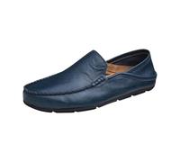 Moccasin Men's Loafer Summer Leather Breathable Lightweight Leather Shoes Plain Large Sizes Non-Slip Comfortable Casual Shoes Outdoor Business Soft Sole Suit Shoes 37-47, blue, 10 UK