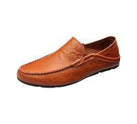Moccasin Men's Loafer Summer Leather Breathable Lightweight Leather Shoes Plain Large Sizes Non-Slip Comfortable Casual Shoes Outdoor Business Soft Sole Suit Shoes 37-47, brown, 10 UK