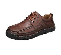 Moccasins Men's Slip On: Loafers with Laces, Low Shoes, Non-Slip Lace-Up Shoes, Breathable Lace-Up Shoes, Comfortable Casual Shoes, Plain Classic Work Shoes (Size 38-48), Wine Red, 9 UK