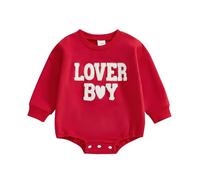 MoccyBabeLee Newborn Baby Boys Romper Sweatshirt Lover Boy Letter Embroidery Bodysuit Sweater Valentines Day Outfit Clothes (Red, 3-6 Months)