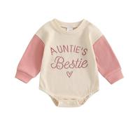 MoccyBabeLee Newborn Baby Girl Auntie's Bestie Romper Long Sleeve Letters Embroidery Waffle Bodysuit Onesie Fall Winter Outfit (Pink, 3-6 Months)