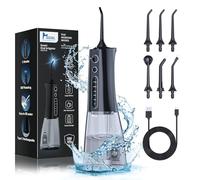MOCEL 5 Modes Oral Irrigation Cordless Oral Irrigation Flosser 300ml Portable and USB C Rechargeable Cable IPX7 Waterproof for Home and Travel (Black)