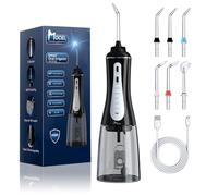 MOCEL Water Dental Flosser Oral Irrigator with 5 Modes, 350ml Cordless Water Teeth Cleaner Pick 6 Tips, IPX7 Waterproof Rechargeable Portable Powerful Battery for Travel & Home Braces & Bridges Care