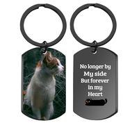 Mocessory Custom Keychain with Picture Personalized Double-sided Photo/Text+Icons/Dog tag Keychains Drive Safe Boy Girlfriend Gifts (Color Photo & Text,Cat)