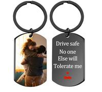 Mocessory Custom Keychain with Picture Personalized Double-sided Photo/Text+Icons/Dog tag Keychains Drive Safe Boy Girlfriend Gifts (Color Photo & Text,Drive Safe)