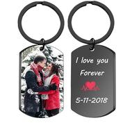 Mocessory Custom Keychain with Picture Personalized Double-sided Photo/Text+Icons/Dog tag Keychains Drive Safe Boy Girlfriend Gifts (Color Photo & Text,couple)