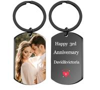 Mocessory Custom Keychain with Picture Personalized Double-sided Photo/Text+Icons/Dog tag Keychains Drive Safe Boy Girlfriend Gifts (Color Photo & Text,Anniversry)