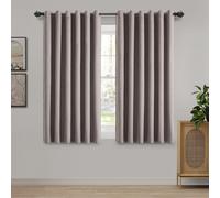 (Mocha, 66" x 54" (168cm x 137cm)) 100% Blackout Curtains Thermal Insulated Ring-Top Eyelet Curtain Pair with Tiebacks