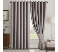 (Mocha, 66" X 72" - (168cm x 183cm)) Thermal Insulated Curtains 100% Blackout Ring-Top Eyelet Curtain Panel with Tiebacks