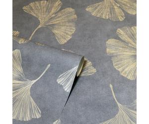 (Mocha Gold 297301) Arthouse Ginkgo Leaves Leaf Wallpaper Forest Metallic Textured Motif Vinyl Roll