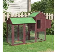 Mocha Solid Pine Wood Chicken Coop, 193x65x117 cm Outdoor Poultry Hen House with Nesting Box, Run Ramp, Pull-Out Tray, and Mesh Fences for Small Animals