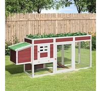 Mocha Solid Pine Wood Chicken Coop, 204x50x84 cm, Large Nesting Box, Resting Area, Run Ramp, Small Animal Cage for Chickens, Ducks, Rabbits