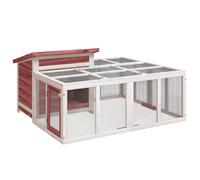 vidaXL Solid Pine Wood Rabbit Hutch-Multi-Level Activity Centre, Outdoor Bunny Cage with Leakproof Tray, Wire Mesh Walls-Mocha, 144x123x67.5 cm