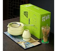 Mochachaju 7 matcha whisk set 1 Matcha Whisk ，Matcha Bowl with Pouring Spout Scoop Matcha Whisk Holder Tea Making Kit. 1 matcha whisk set (7pcs), 15.2 Ounce (Yellow)