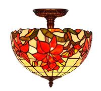 MOCHAMIK 12" Style Ceiling Light Fixture Stained Glass Semi Flush Mount Lamp,2 Light, Traditional Dimmable Metal Decor Chandeliers for Bedroom Kitchen Dining Living Room Entry Hallw