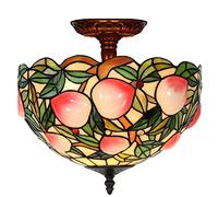 MOCHAMIK 12" Style Ceiling Light Fixture Stained Glass Semi Flush Mount Lamp,2 Light, Traditional Dimmable Metal Decor Chandeliers for Bedroom Kitchen Dining Living Room Entry Hallw