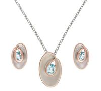 MOCHAMIK 14K Rose Gold-Plated 925 Sterling Silver Topaz Blue Oval Earrings Necklace Set, 18"