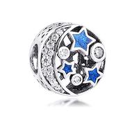MOCHAMIK 2016 Christmas Beads Fits Bracelets Vintage Night Shimmering Midnight Blue Enamel&Clear CZ Charm Beads For Jewelry Making