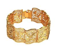 MOCHAMIK 20Cm Length 22Mm Wide Bohemian Leaf Pattern Link Chain Bracelet for Women Retro Vintage Style Copper Alloy Jewelry