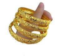 MOCHAMIK 24K Gold Color Round Bangles for Unisex Wear A Set of Indian Style Bohemian Bracelets for A Complete Hand Jewelry Ensemble
