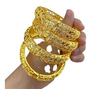 MOCHAMIK 24K Gold Color Round Bangles for Unisex Wear A Set of Indian Style Bohemian Bracelets for A Complete Hand Jewelry Ensemble