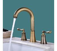MOCHAMIK 3 Hole Basin Taps Mixers High Arch 360° Swivel Mixer Tap Bathroom Sink Brass Split Piece Tap,Antique