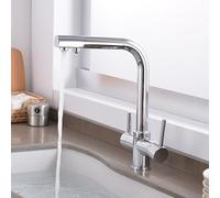 MOCHAMIK 3 Way Taps for Kitchen Sink Filter 2 Water Outlets Double Handle 3-in-1 3 in 1 Kitchen Tap Mixer for Drinking Water Filter Beige,Chrome