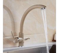 MOCHAMIK 3 Way Taps for Kitchen Sink Filter 360° Swivel Kitchen Mixer Sink Tap 1 Hole 3-in-1 Mixer Tap for Water Filter Chrome,Beige