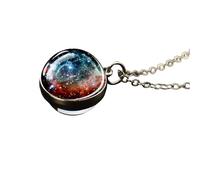 MOCHAMIK 925 Sterling Silver Planet Necklace For Women And Men, Solar System Universe Space Moon Sun Earth Necklaces Two-sided Glass Necklace, Pendant With Chain